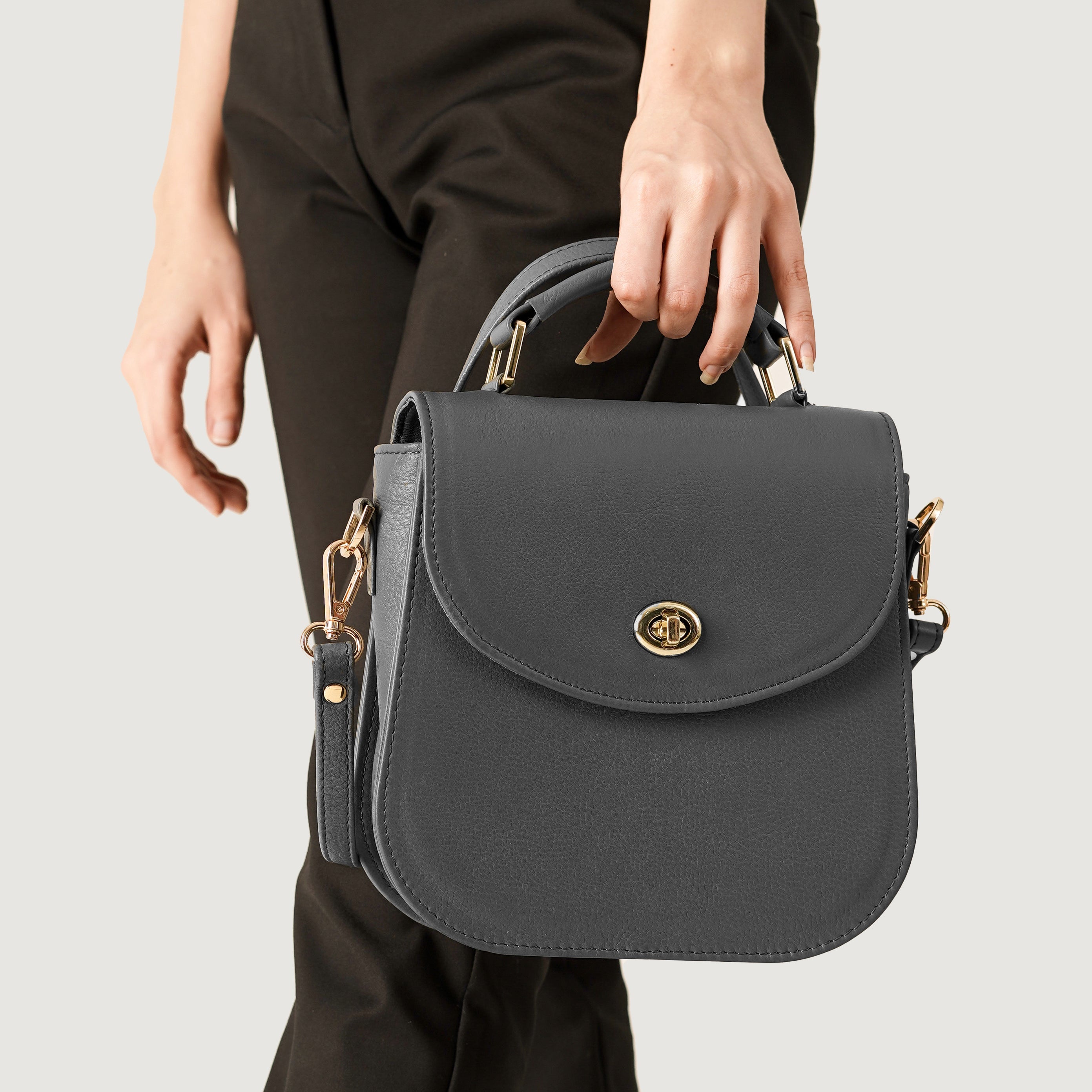 The Sandra Grey Leather Saddle Bag by Dash Racegear - women Leather Bag view 9