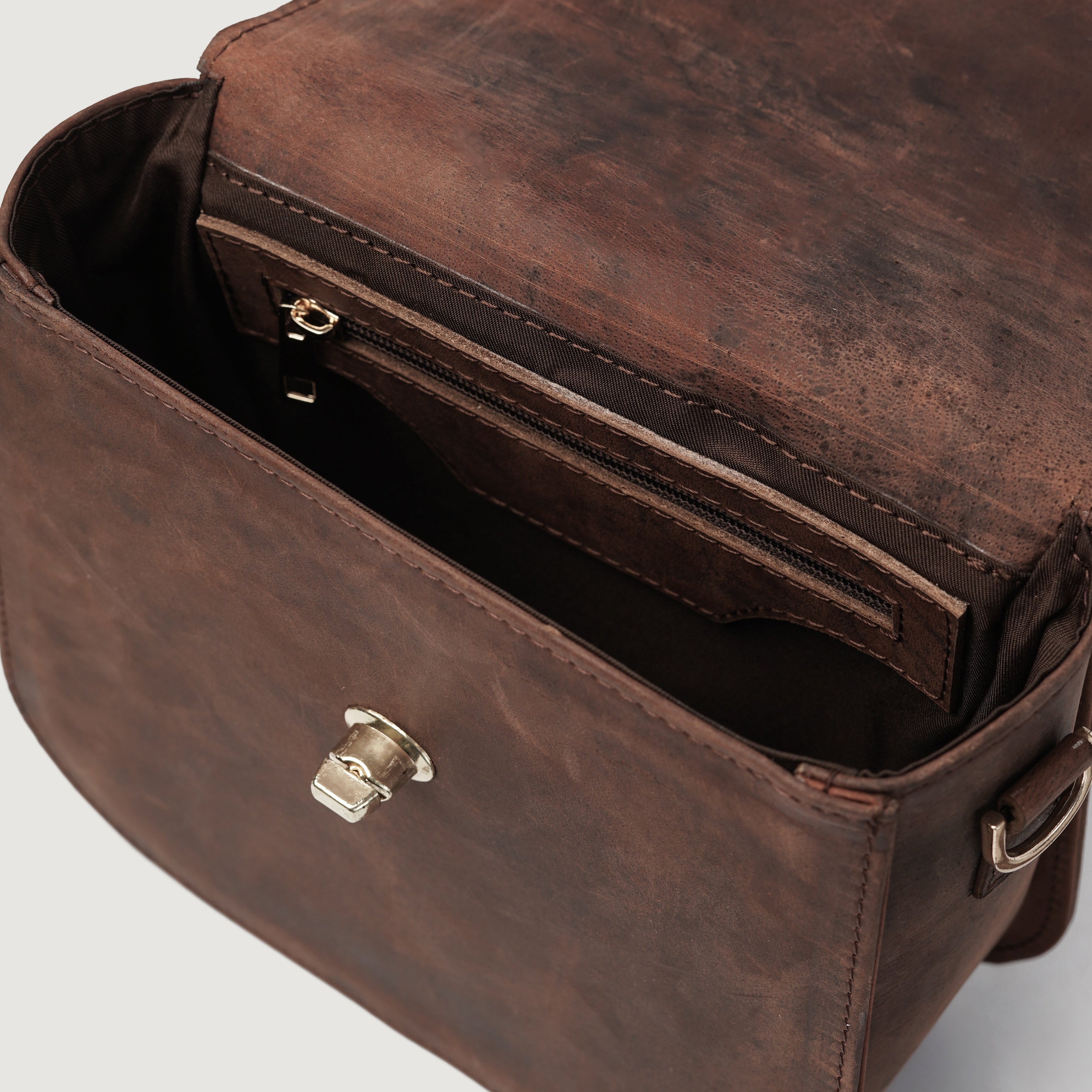 The Sandra Vintage Distressed Brown Leather Saddle Bag by Dash Racegear - women Leather Bag view 8