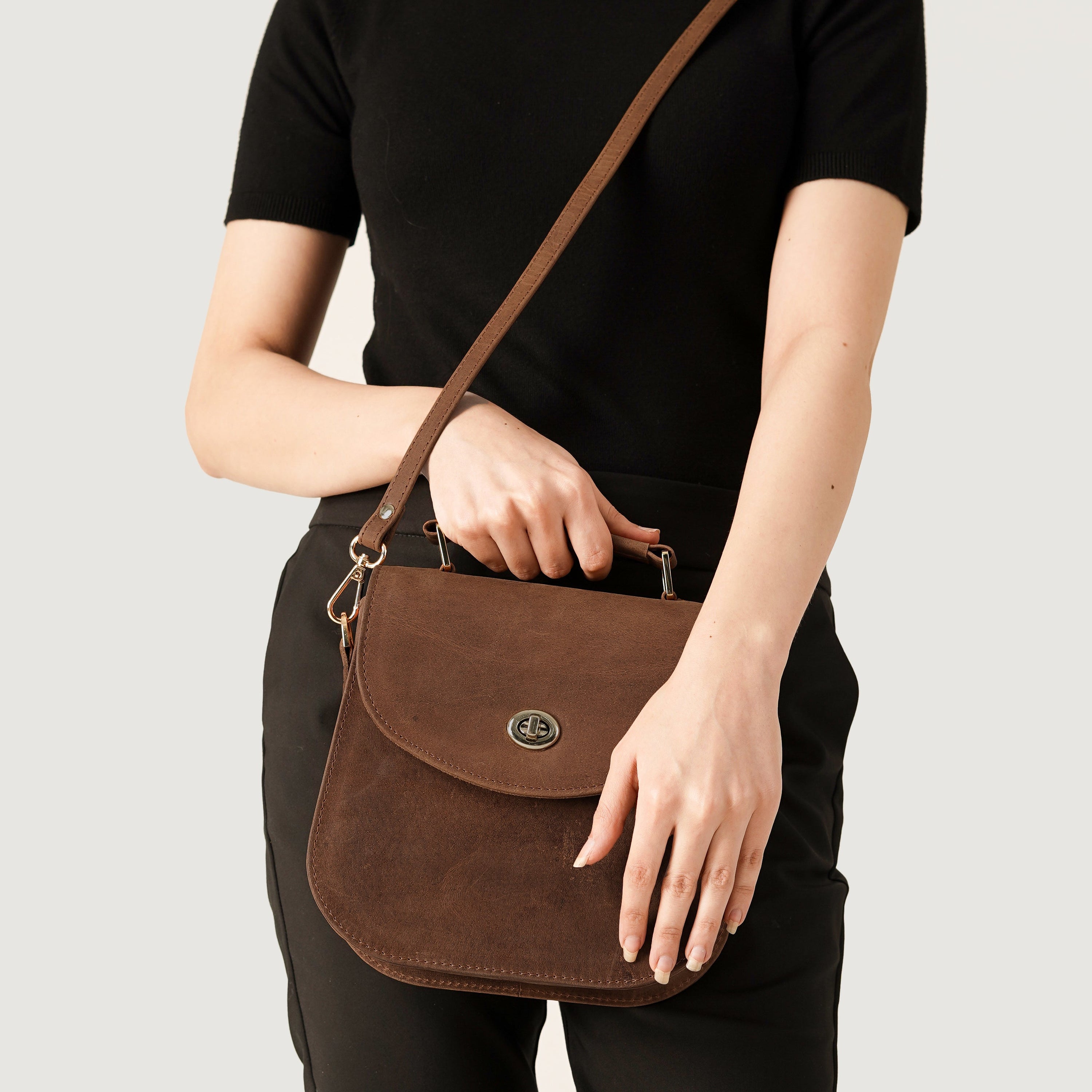 The Sandra Vintage Tan Leather Saddle Bag by Dash Racegear - women Leather Bag view 4