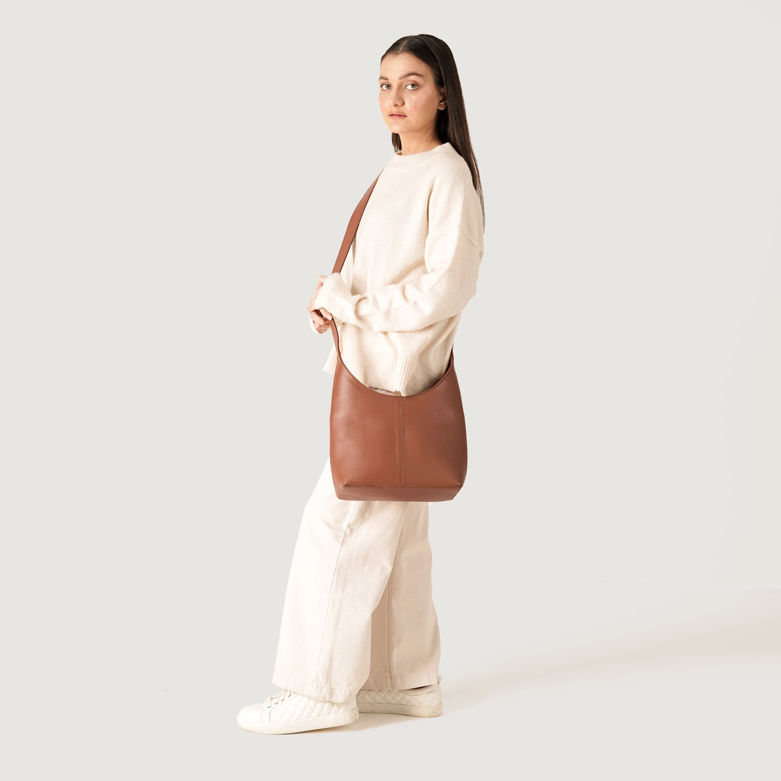 The Stefani Brown Leather Hobo Bag by Dash Racegear - men Leather Bag view 2