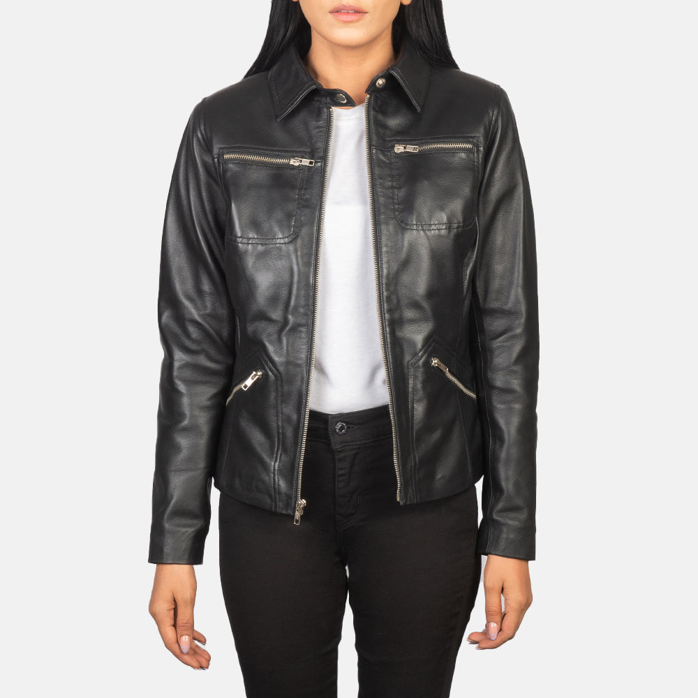 Tomachi Black Leather Jacket by Dash Racegear - women Jacket view 1