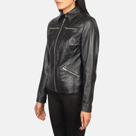 Tomachi Black Leather Jacket by Dash Racegear - women Jacket view 2
