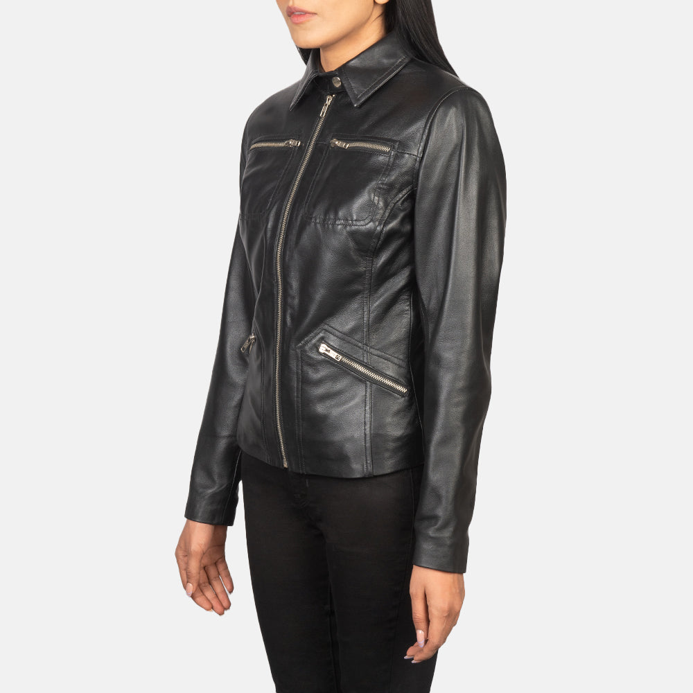 Tomachi Black Leather Jacket by Dash Racegear - women Jacket view 2