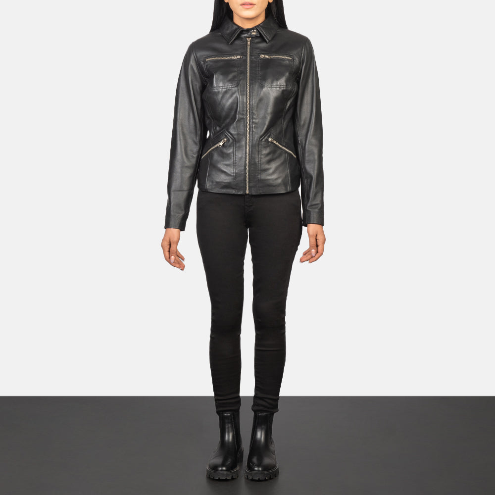 Tomachi Black Leather Jacket by Dash Racegear - women Jacket view 3