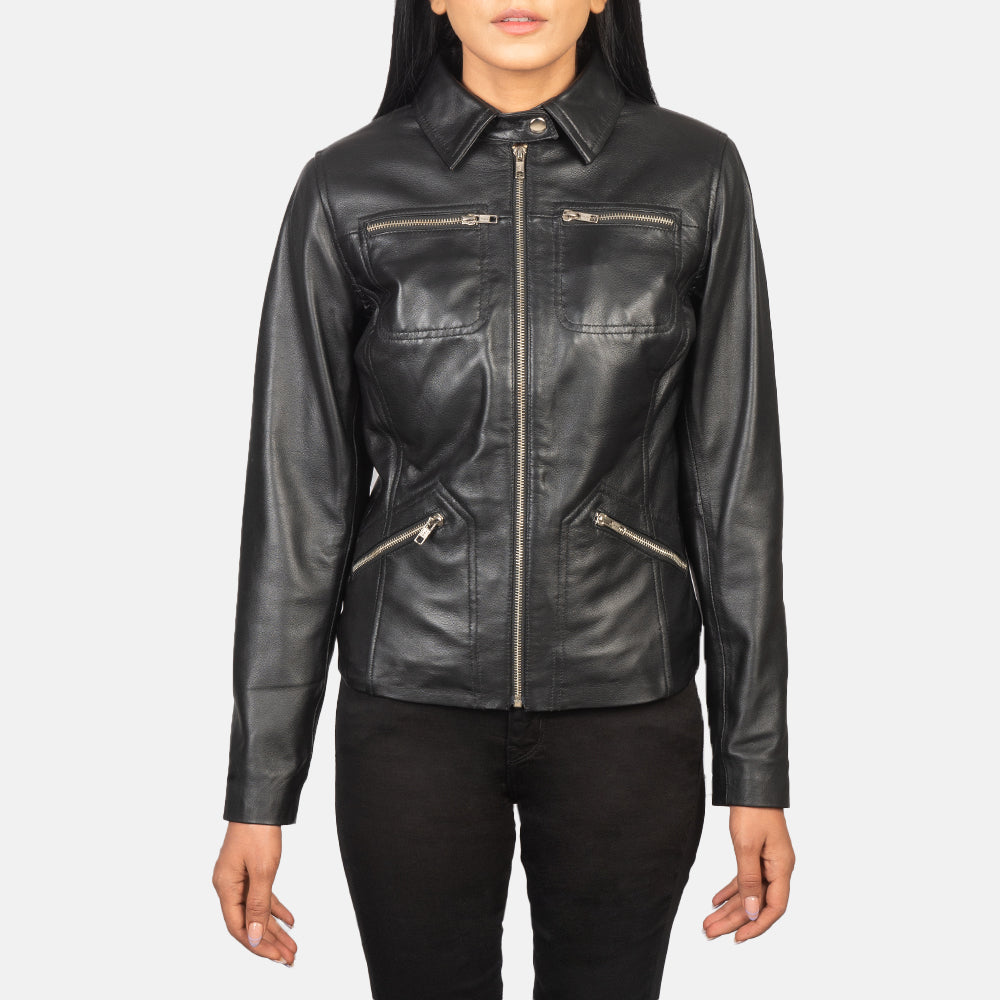 Tomachi Black Leather Jacket by Dash Racegear - women Jacket view 4