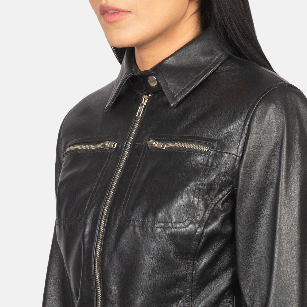 Tomachi Black Leather Jacket by Dash Racegear - women Jacket view 6