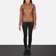 Tomachi Brown Leather Jacket by Dash Racegear - women Jacket view 3
