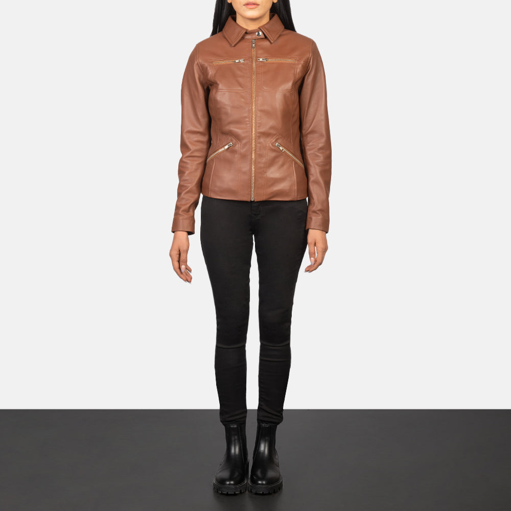 Tomachi Brown Leather Jacket by Dash Racegear - women Jacket view 3