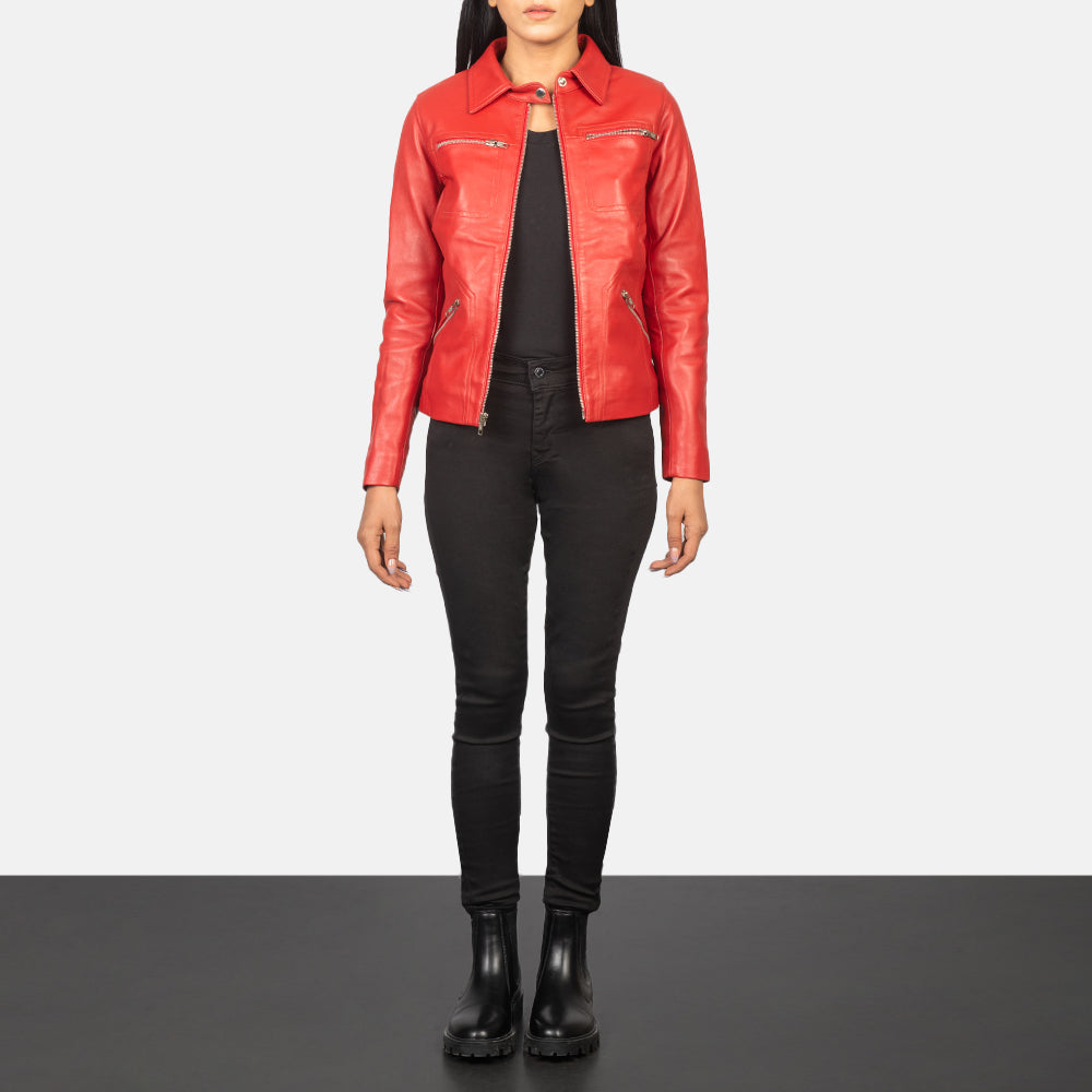 Tomachi Red Leather Jacket by Dash Racegear - women Jacket view 3