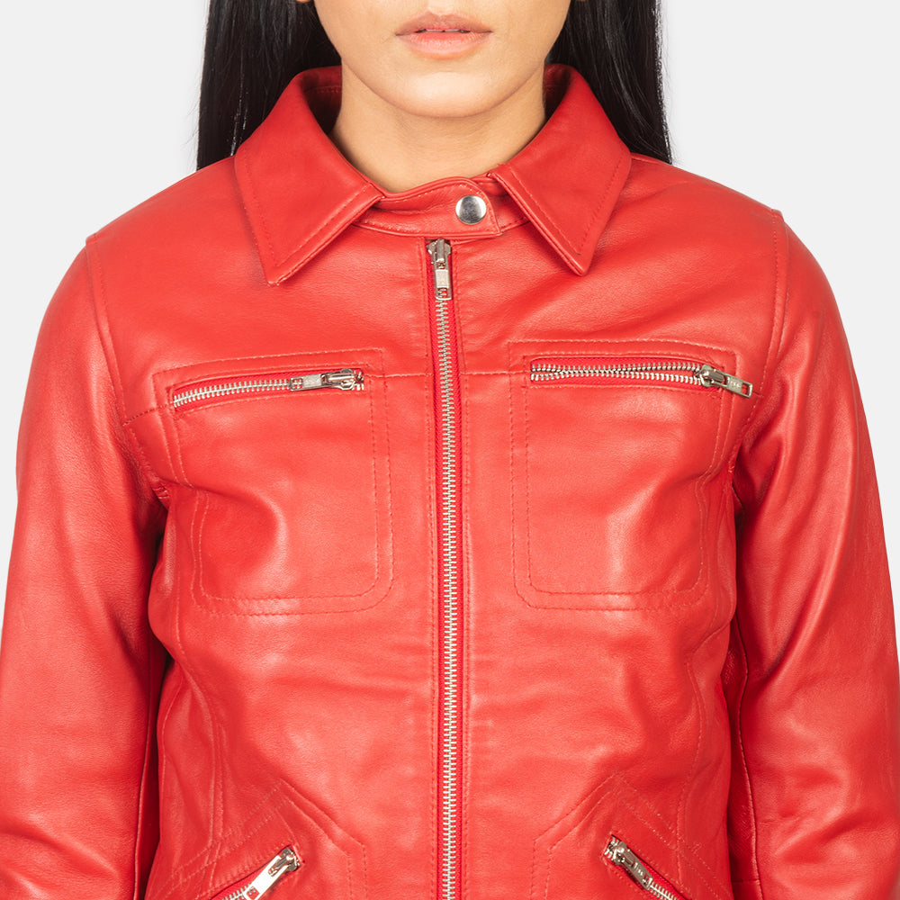 Tomachi Red Leather Jacket by Dash Racegear - women Jacket view 6
