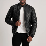 Travis Black Leather Puffer Jacket by Dash Racegear - men Jacket view 1