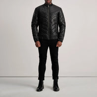 Travis Black Leather Puffer Jacket by Dash Racegear - men Jacket view 3