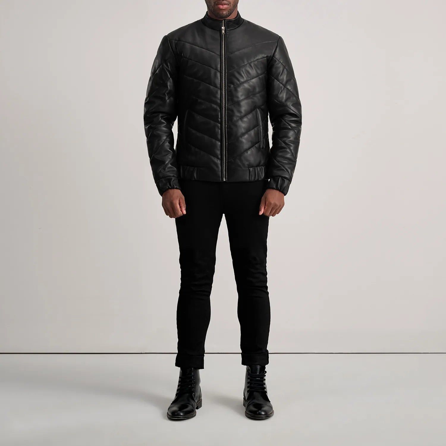 Travis Black Leather Puffer Jacket by Dash Racegear - men Jacket view 3
