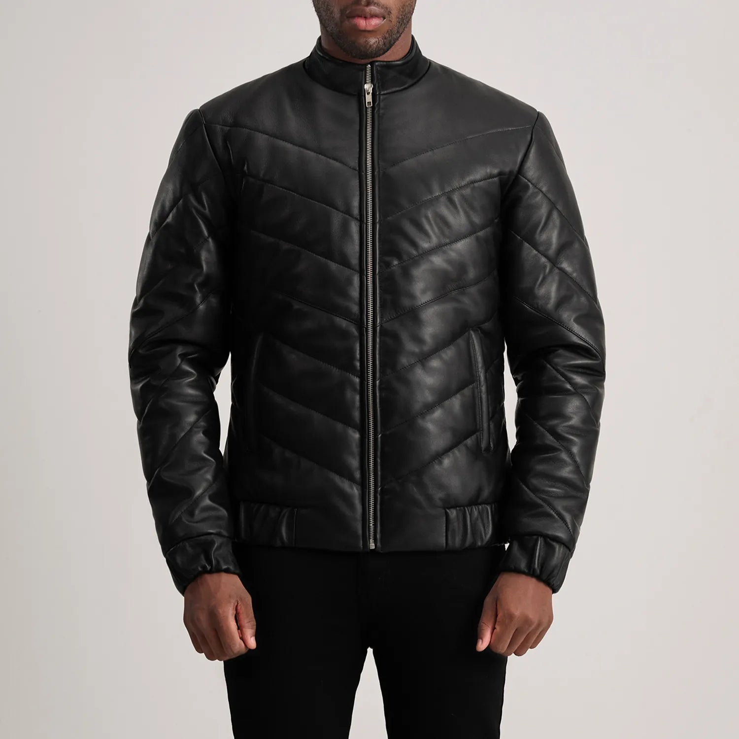 Travis Black Leather Puffer Jacket by Dash Racegear - men Jacket view 4