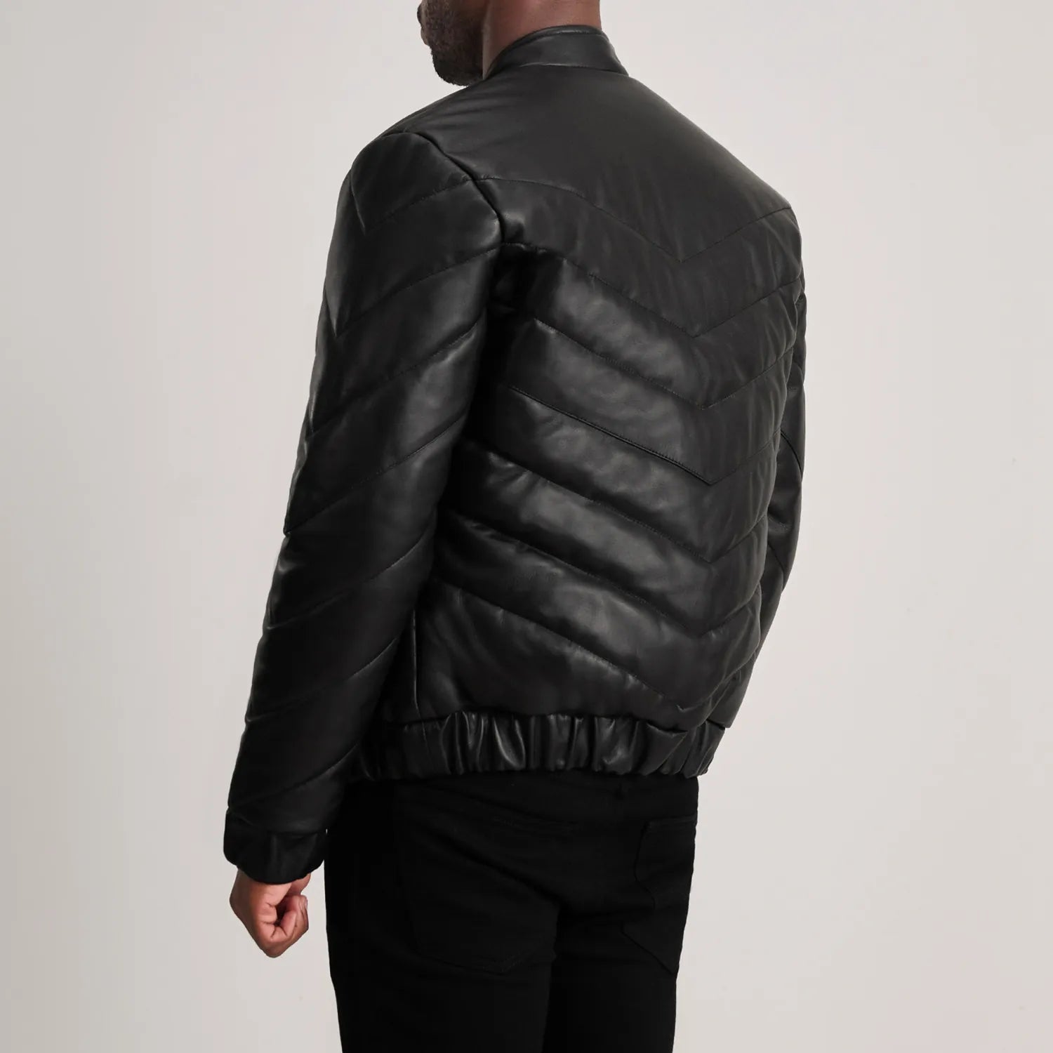 Travis Black Leather Puffer Jacket by Dash Racegear - men Jacket view 5