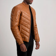 Travis Tan Leather Puffer Jacket by Dash Racegear - men Jacket view 2