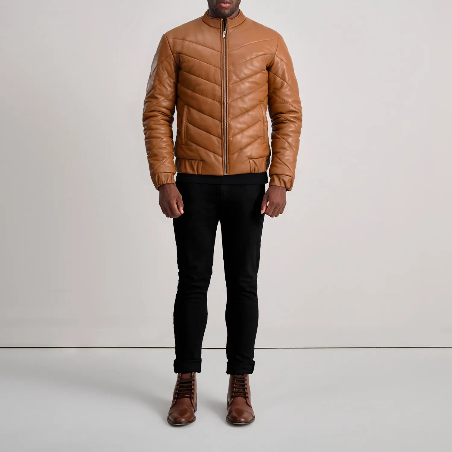 Travis Tan Leather Puffer Jacket by Dash Racegear - men Jacket view 3