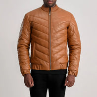 Travis Tan Leather Puffer Jacket by Dash Racegear - men Jacket view 4