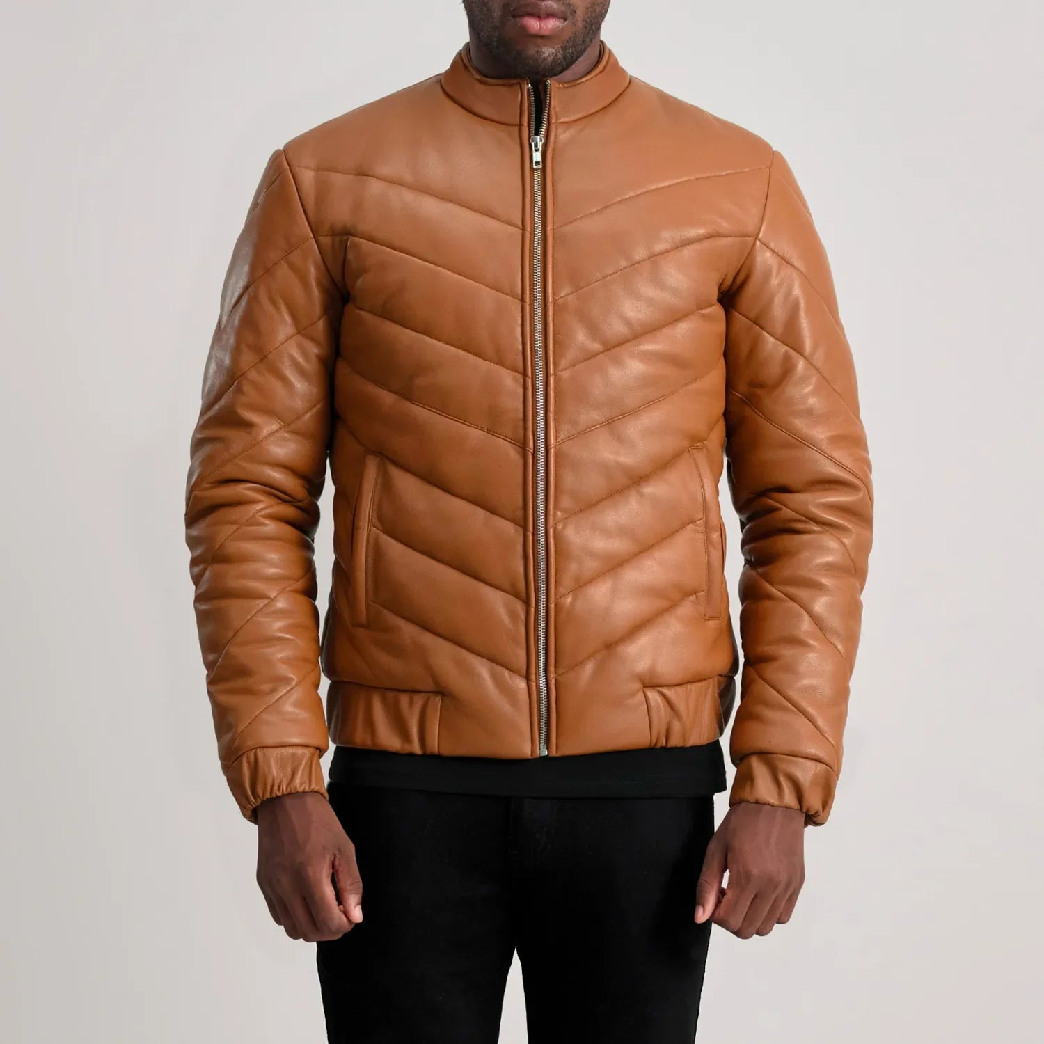 Travis Tan Leather Puffer Jacket by Dash Racegear - men Jacket view 4