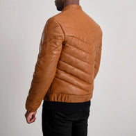 Travis Tan Leather Puffer Jacket by Dash Racegear - men Jacket view 5