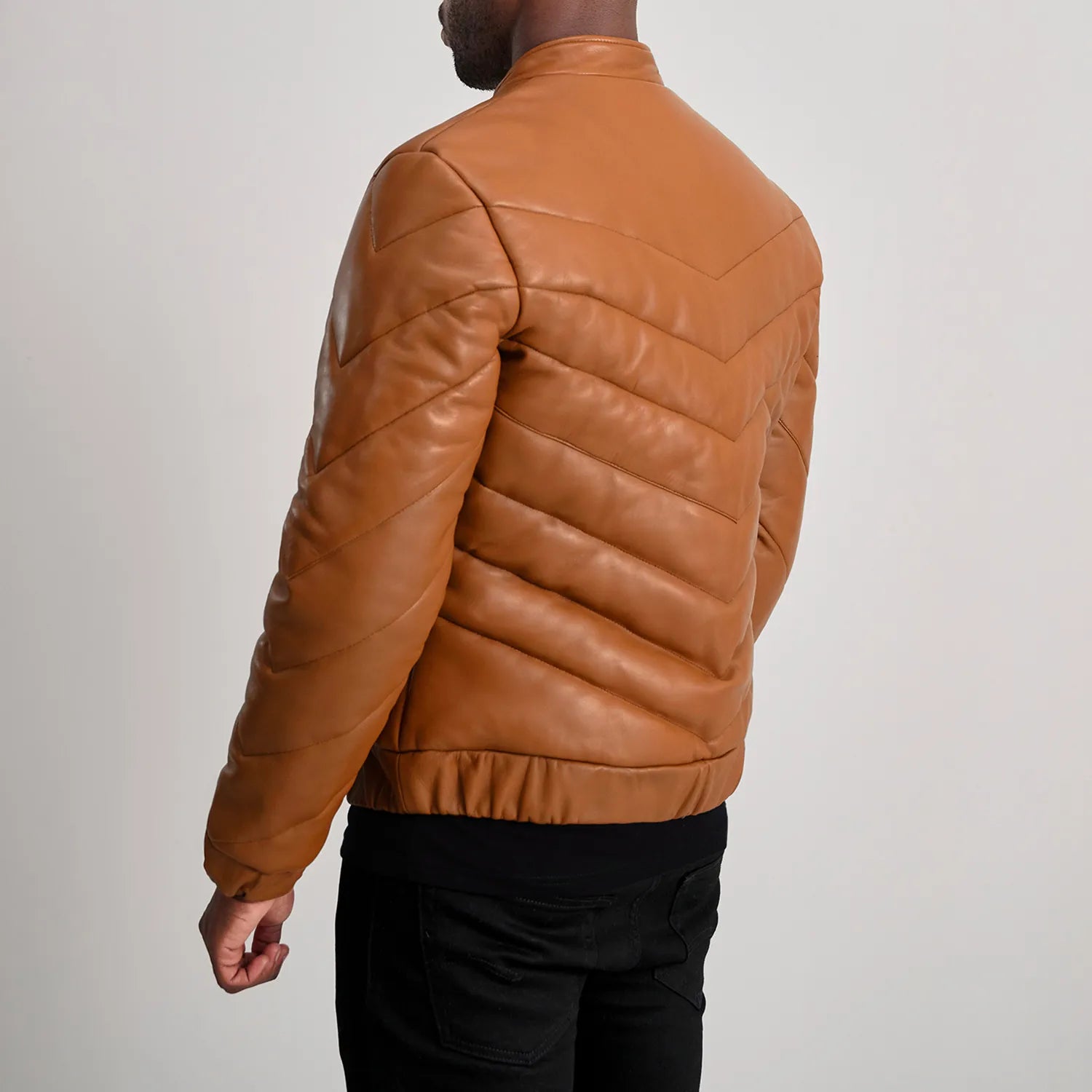 Travis Tan Leather Puffer Jacket by Dash Racegear - men Jacket view 5