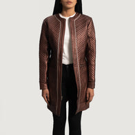Trudy Lane Quilted Maroon Leather Coat by Dash Racegear - women Jacket view 1