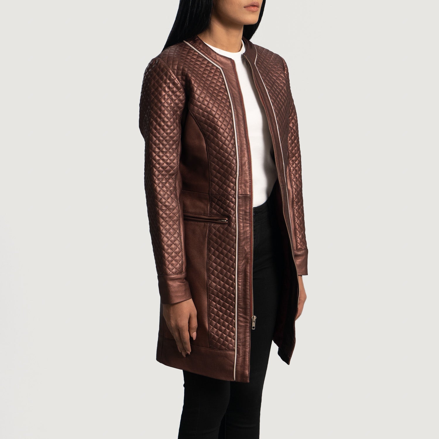 Trudy Lane Quilted Maroon Leather Coat by Dash Racegear - women Jacket view 2