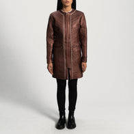 Trudy Lane Quilted Maroon Leather Coat by Dash Racegear - women Jacket view 3