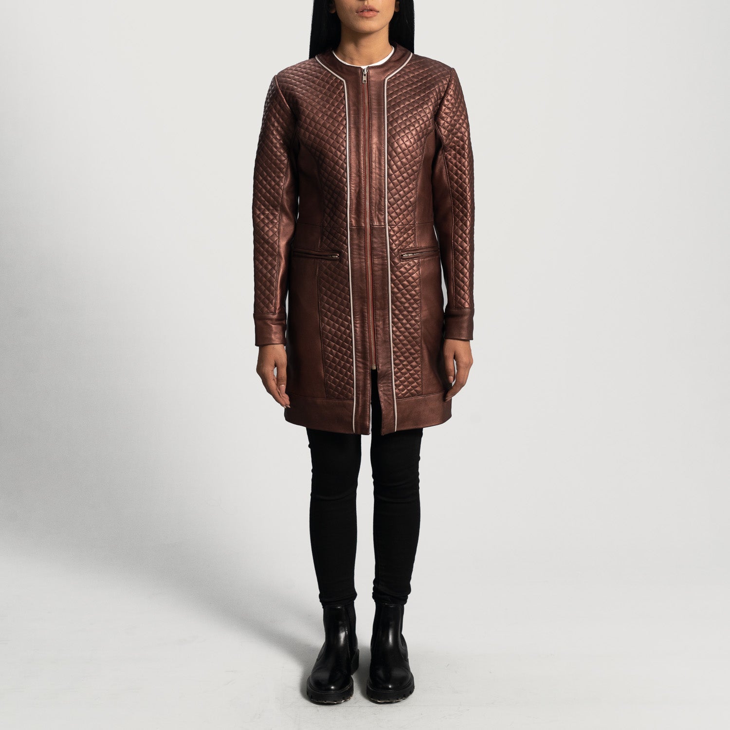 Trudy Lane Quilted Maroon Leather Coat by Dash Racegear - women Jacket view 3