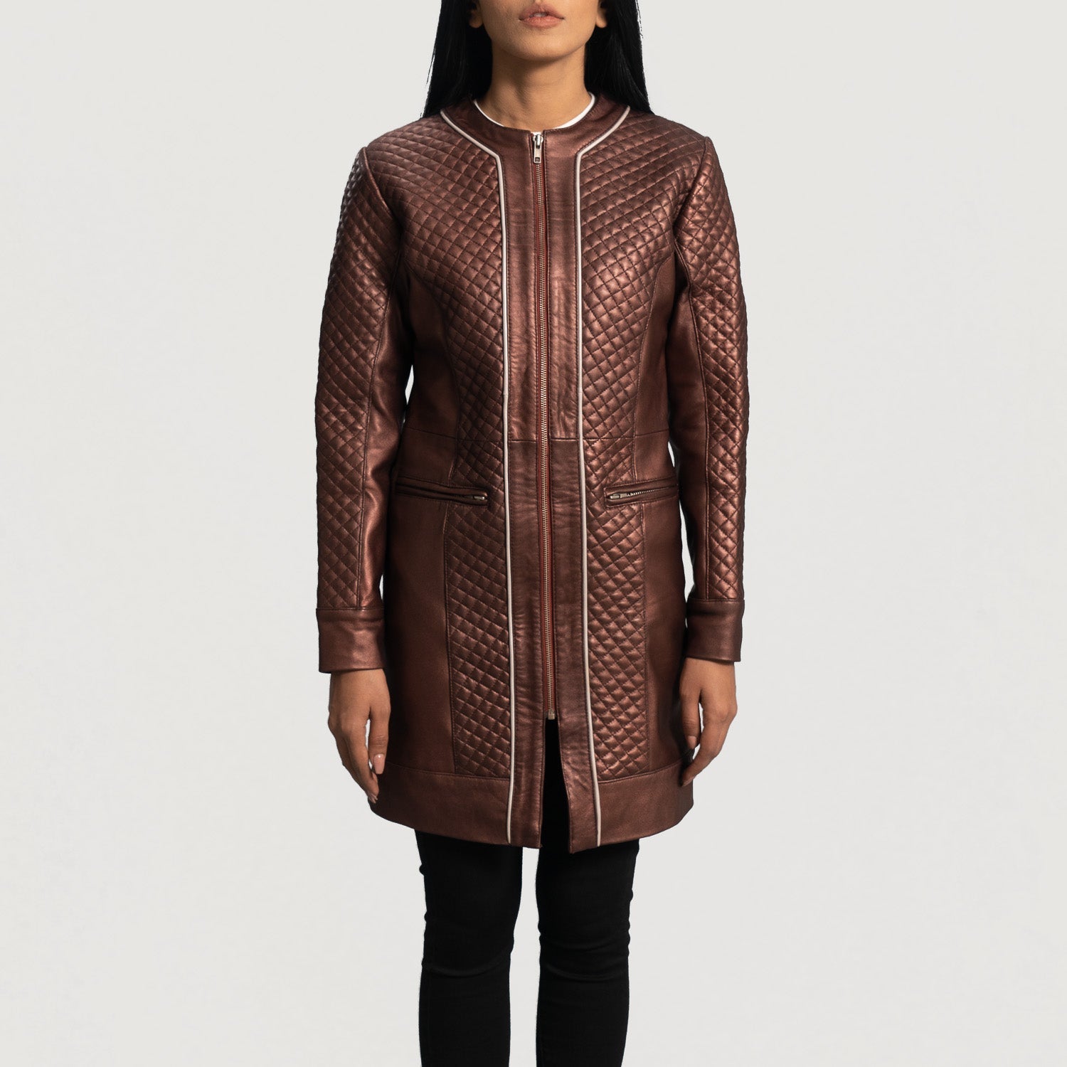Trudy Lane Quilted Maroon Leather Coat by Dash Racegear - women Jacket view 4