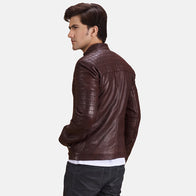 Urbane Quilted Maroon Leather Biker Jacket by Dash Racegear - men Jacket view 5