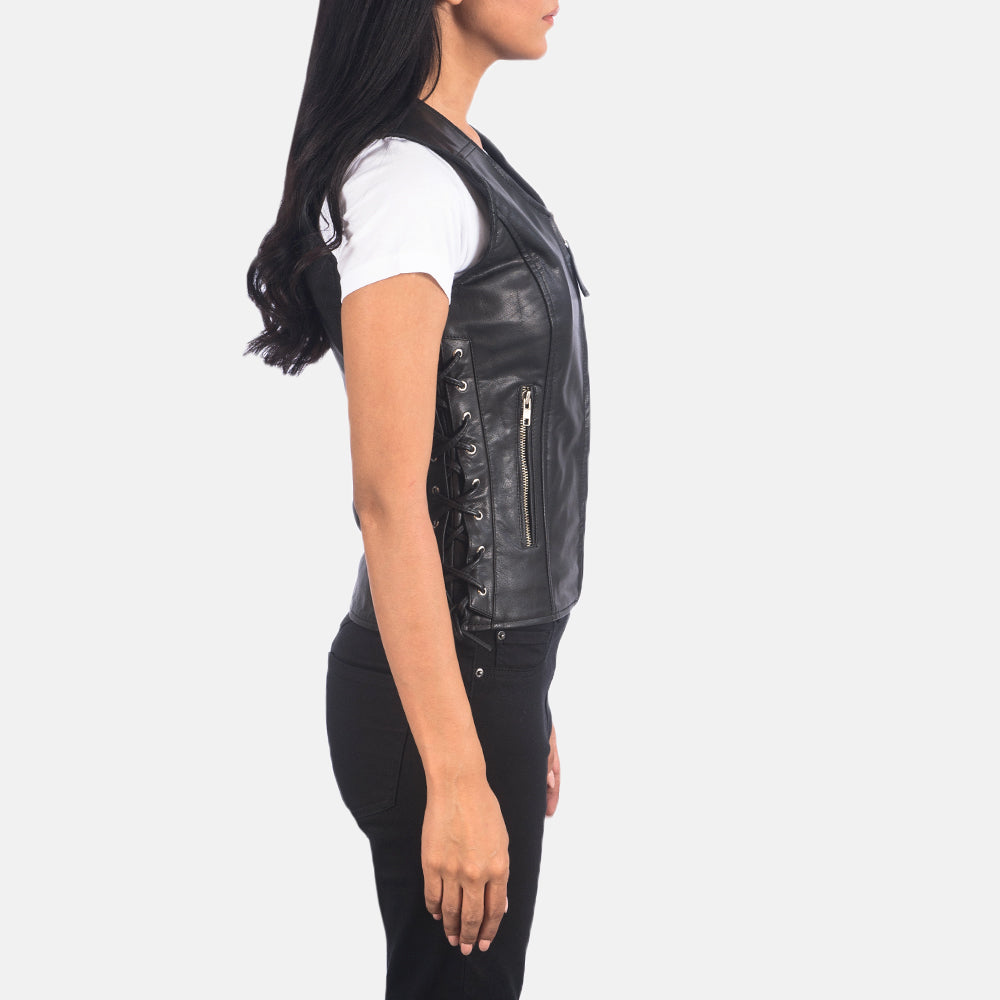 Vanda Black Leather Biker Vest by Dash Racegear - women Jacket view 2