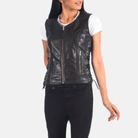 Vanda Black Leather Biker Vest by Dash Racegear - women Jacket view 6