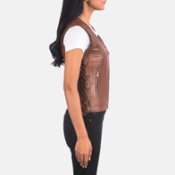 Vanda Brown Leather Biker Vest by Dash Racegear - women Jacket view 2
