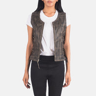 Vanda Distressed Brown Leather Biker Vest by Dash Racegear - women Jacket view 1