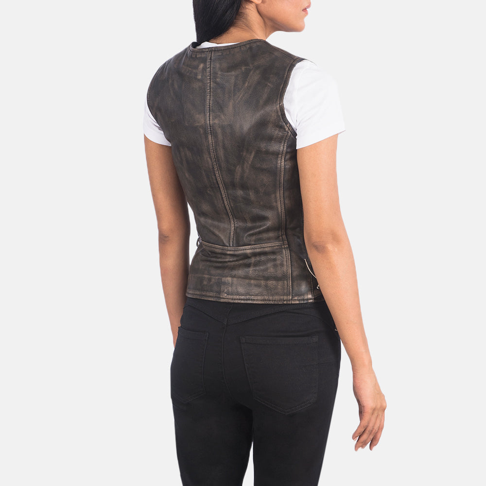 Vanda Distressed Brown Leather Biker Vest by Dash Racegear - women Jacket view 5