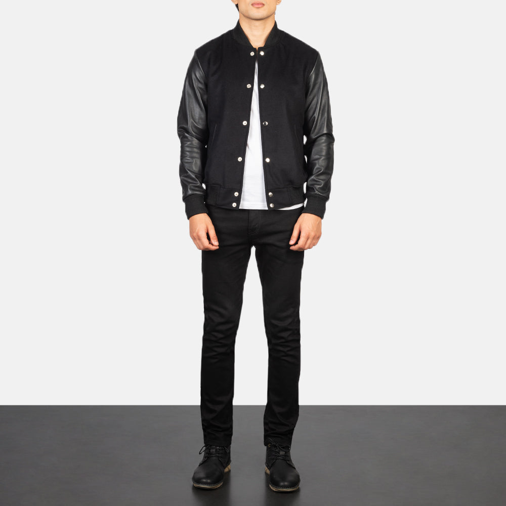 Vaxton Black Hybrid Varsity Jacket by Dash Racegear - men Jacket view 3