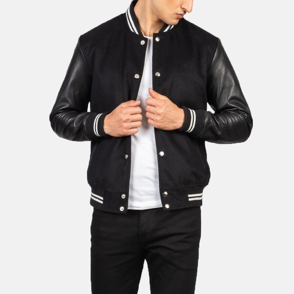 Vaxton Black Striped Hybrid Varsity Jacket by Dash Racegear - men Jacket view 1