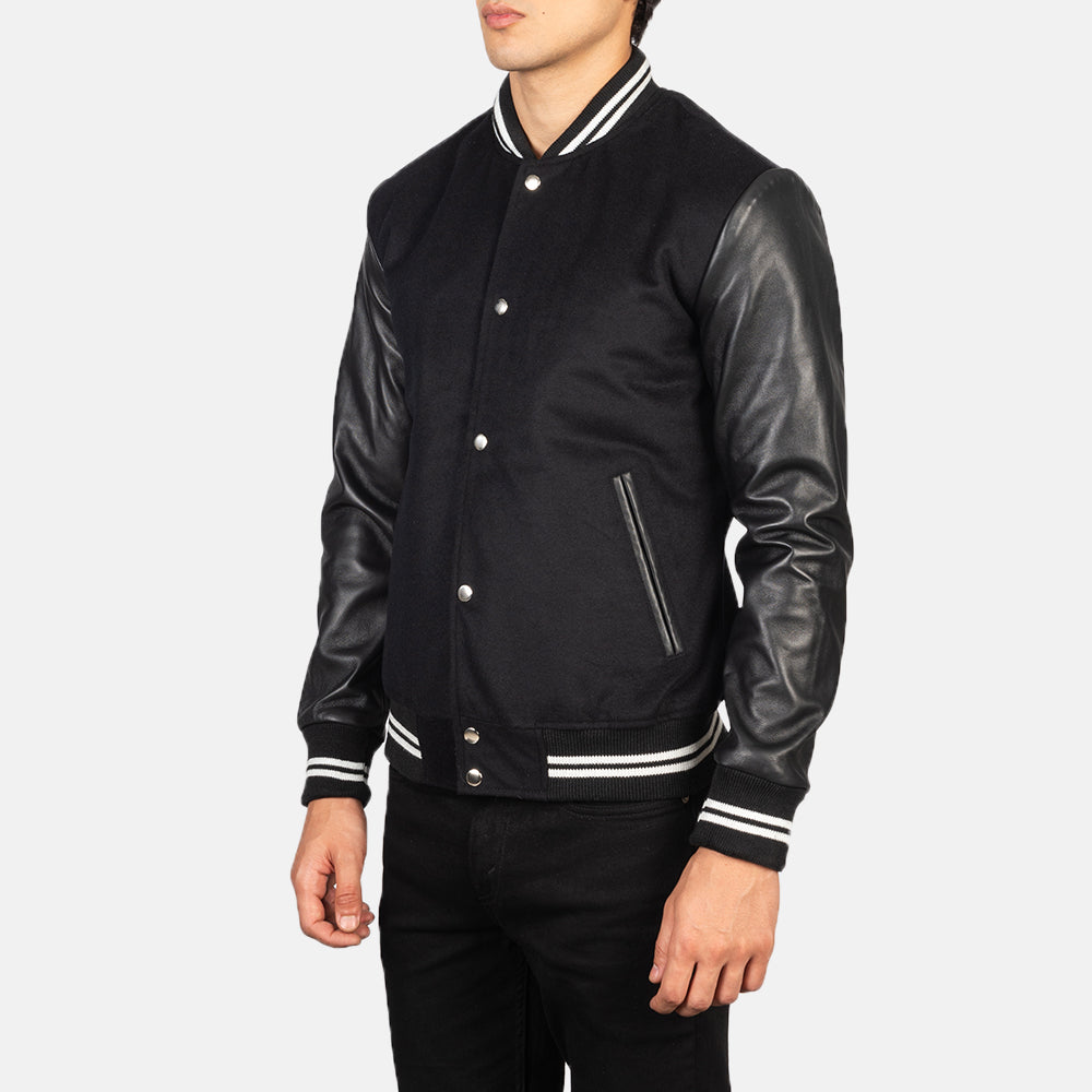 Vaxton Black Striped Hybrid Varsity Jacket by Dash Racegear - men Jacket view 2