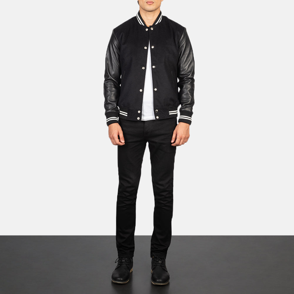 Vaxton Black Striped Hybrid Varsity Jacket by Dash Racegear - men Jacket view 3