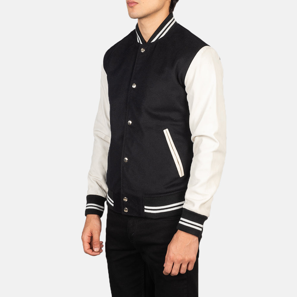 Vaxton Black & White Hybrid Varsity Jacket by Dash Racegear - men Jacket view 2