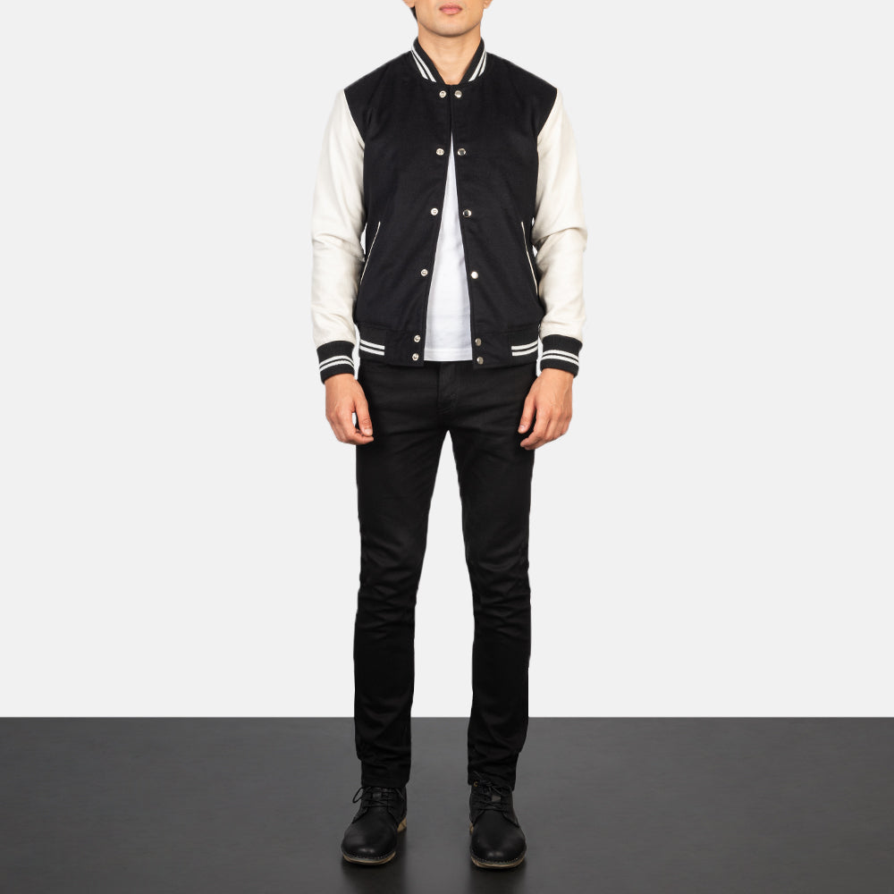 Vaxton Black & White Hybrid Varsity Jacket by Dash Racegear - men Jacket view 3