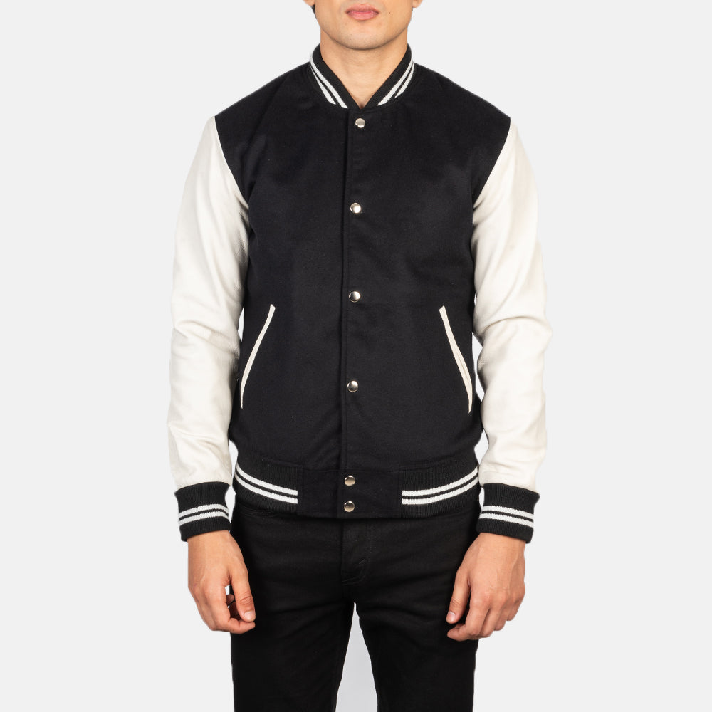 Vaxton Black & White Hybrid Varsity Jacket by Dash Racegear - men Jacket view 4