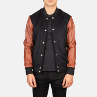 Vaxton Brown & Black Hybrid Varsity Jacket by Dash Racegear - men Jacket view 1