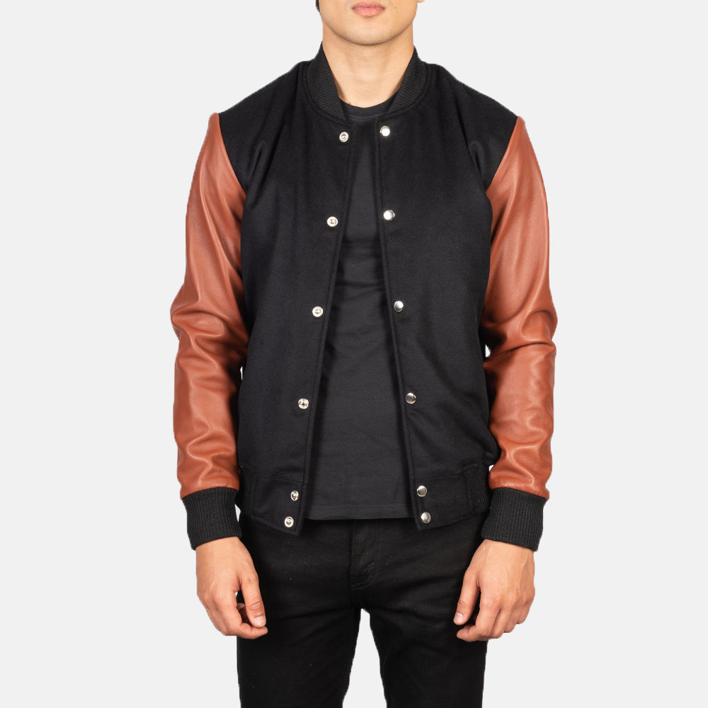 Vaxton Brown & Black Hybrid Varsity Jacket by Dash Racegear - men Jacket view 1