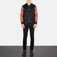 Vaxton Brown & Black Hybrid Varsity Jacket by Dash Racegear - men Jacket view 3