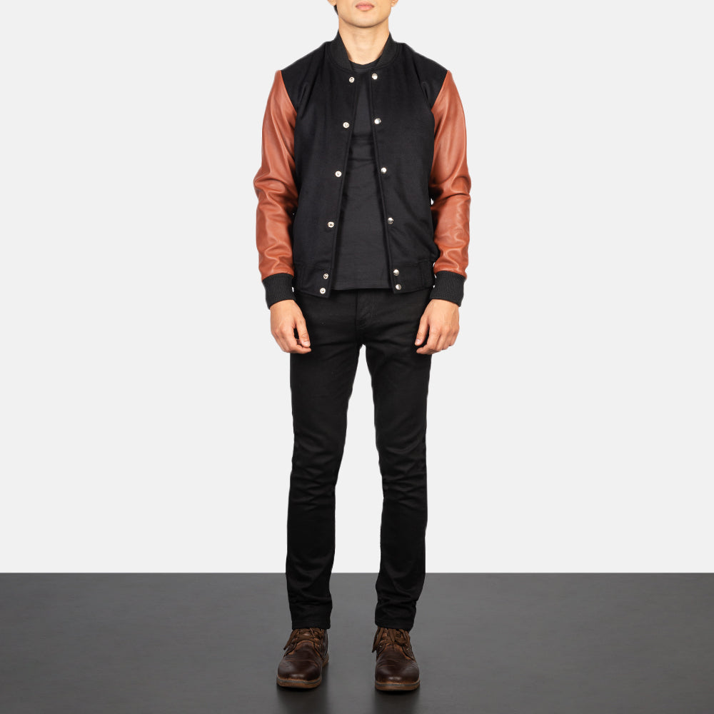 Vaxton Brown & Black Hybrid Varsity Jacket by Dash Racegear - men Jacket view 3