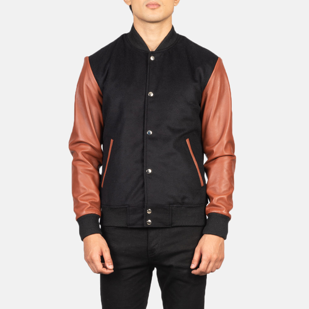 Vaxton Brown & Black Hybrid Varsity Jacket by Dash Racegear - men Jacket view 4