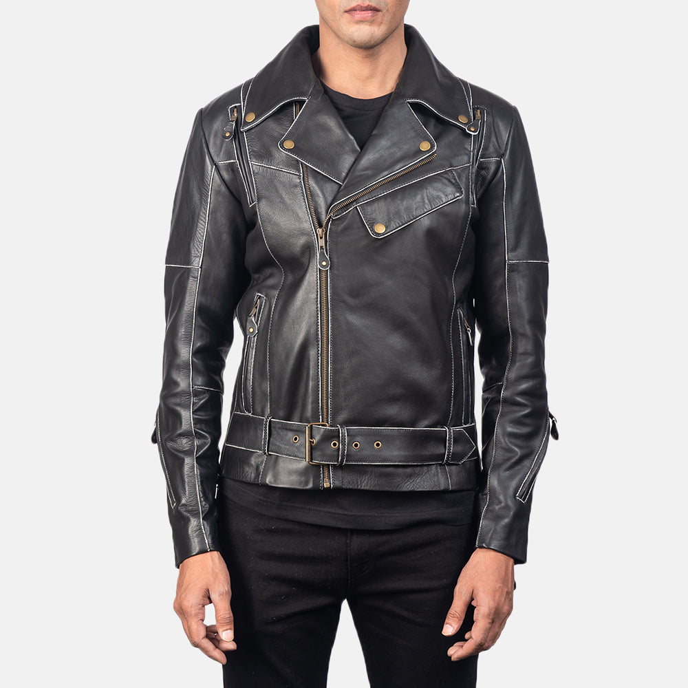 Vincent Black Leather Biker Jacket by Dash Racegear - men Jacket view 1