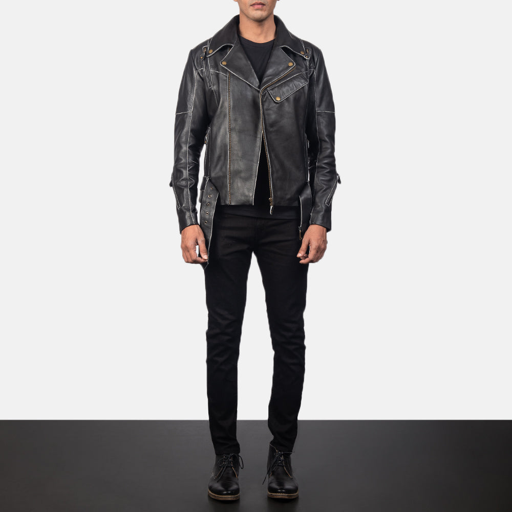 Vincent Black Leather Biker Jacket by Dash Racegear - men Jacket view 3